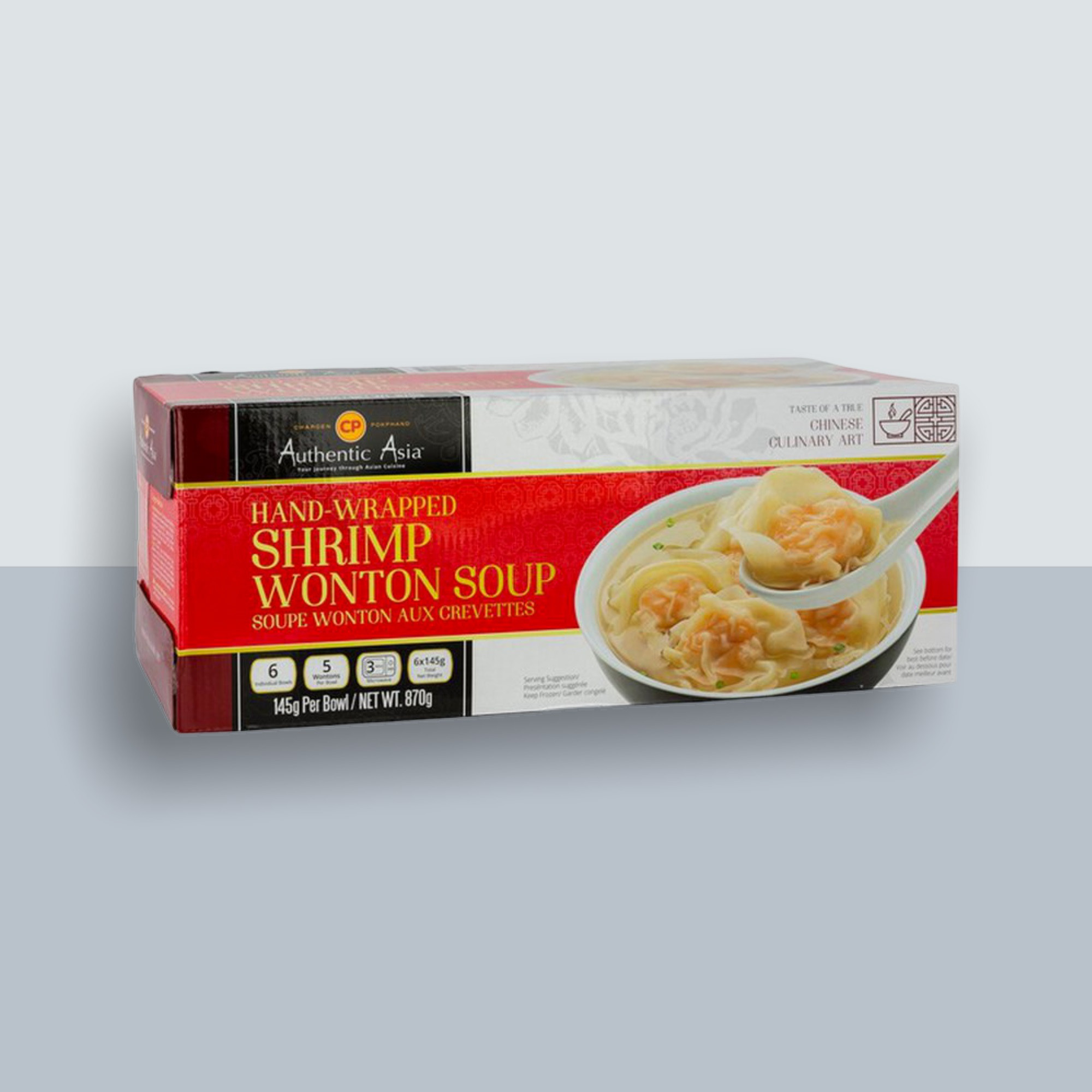 Authentic asia frozen hand-wrapped shrimp wonton soup