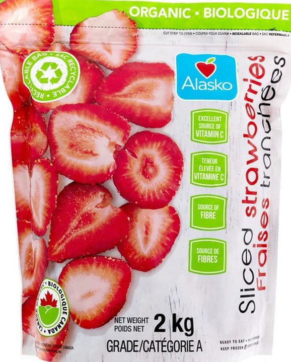 Alasko frozen organic sliced strawberries 2.kg