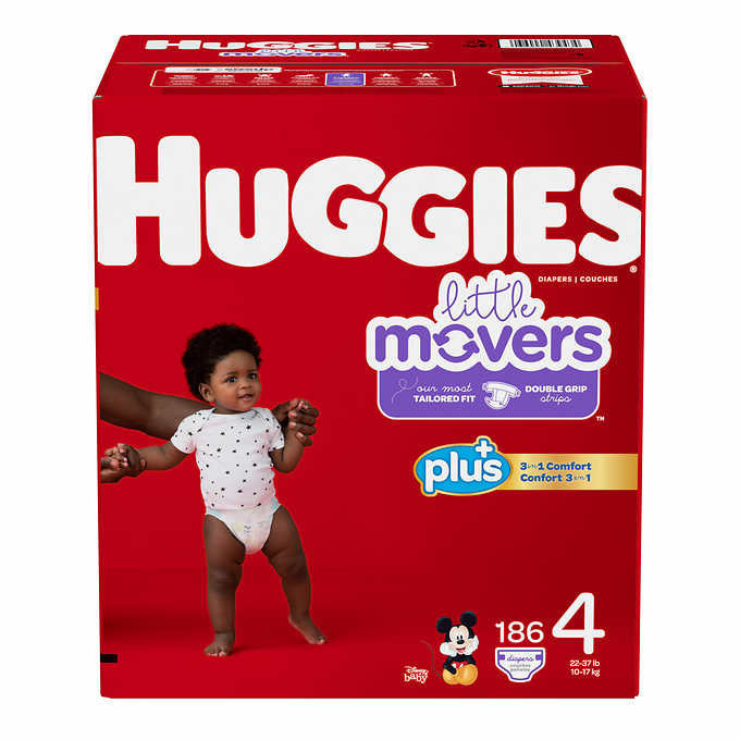 Huggies little movers size 4 plus diapers 186 ct