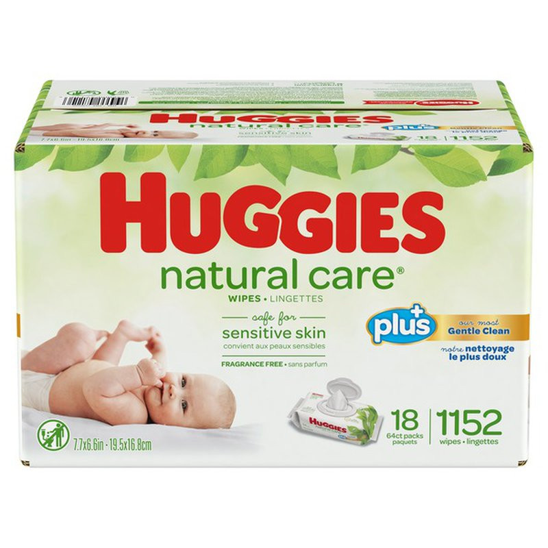 Huggies natural care plus wipes, 18-pack of 64