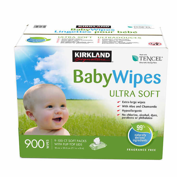 Kirkland signature ultra soft tencel baby wipes, 9 packs of 100