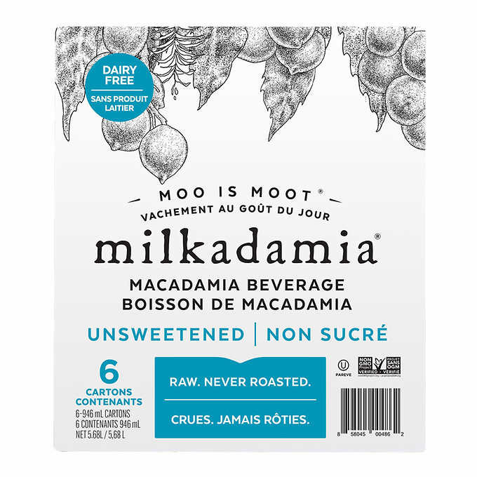 Milkadamia unsweetened macadamia beverage, 6 x 946