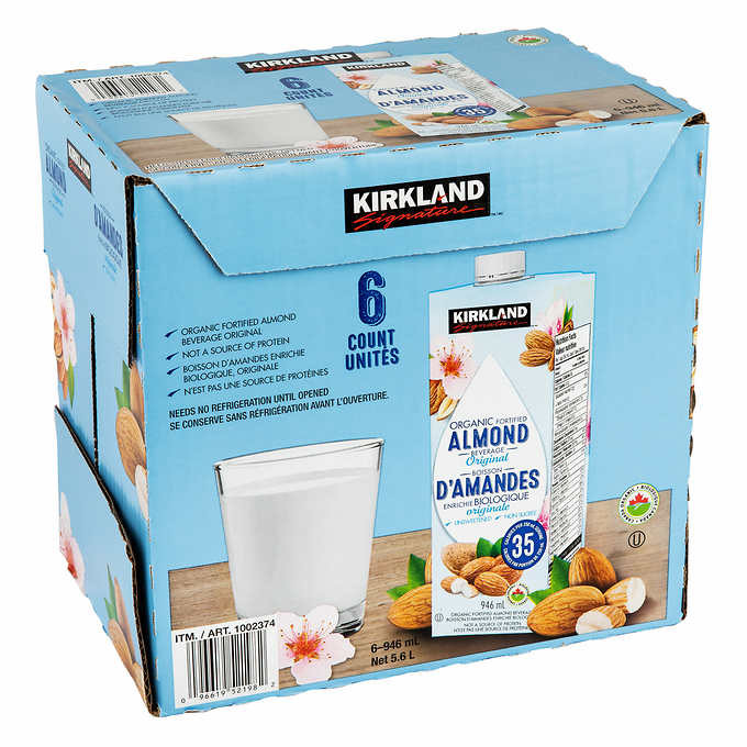 Kirkland organic almond beverage, original 6x946ml