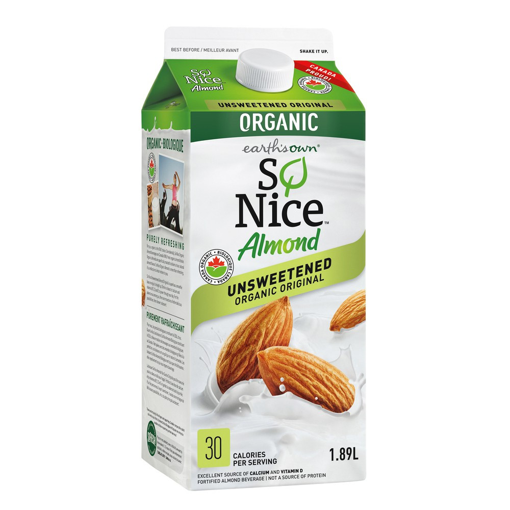 So nice organic unsweetened almond milk 3 x 1.89 
